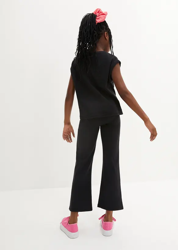 T-Shirt + Leggings Flared aus reiner Bio-Baumwolle (2tlg. Set) in schwarz von hinten (Totalaufnahme) - bonprix