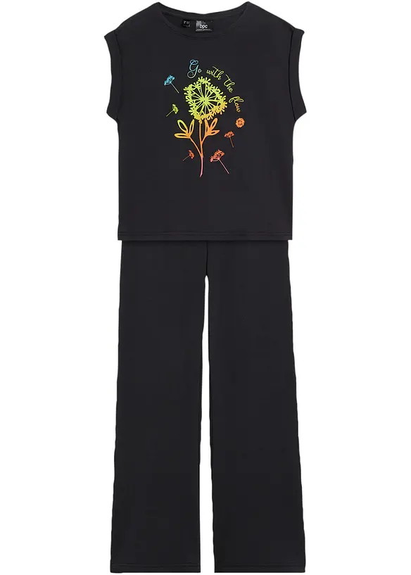 Mädchen T-Shirt + Leggings Flared mit Bio- Baumwolle (2tlg. Set) in schwarz von vorne - bonprix