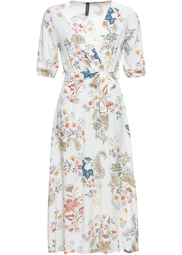Midikleid aus fließender Viskose in weiß von vorne - bonprix