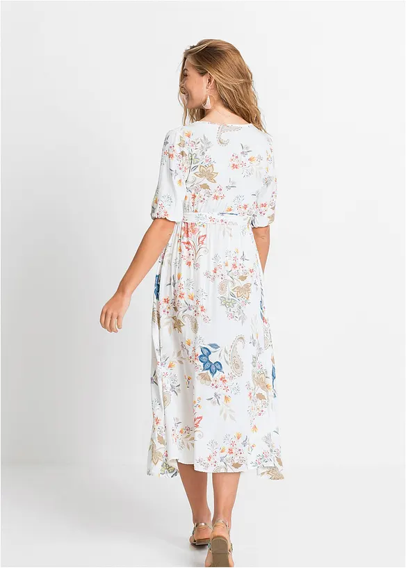 Midikleid aus fließender Viskose in weiß von hinten (Totalaufnahme) - bonprix