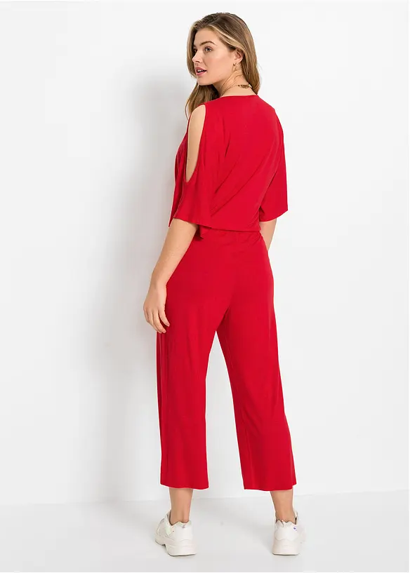 Jersey-Jumpsuit aus fließender Viskose in rot von hinten (Totalaufnahme) - bonprix