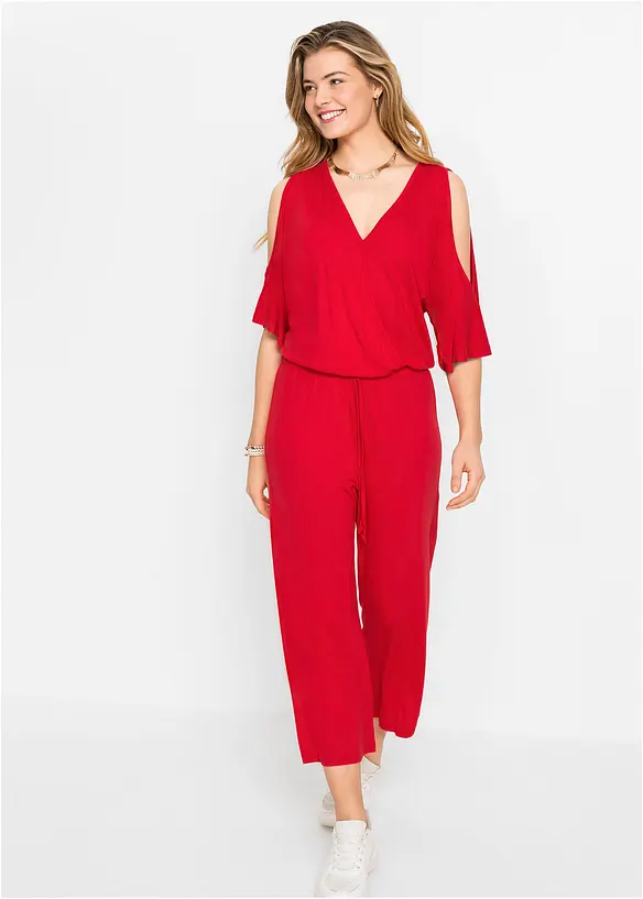 Jersey-Jumpsuit aus fließender Viskose in rot von vorne (Totalaufnahme) - bonprix