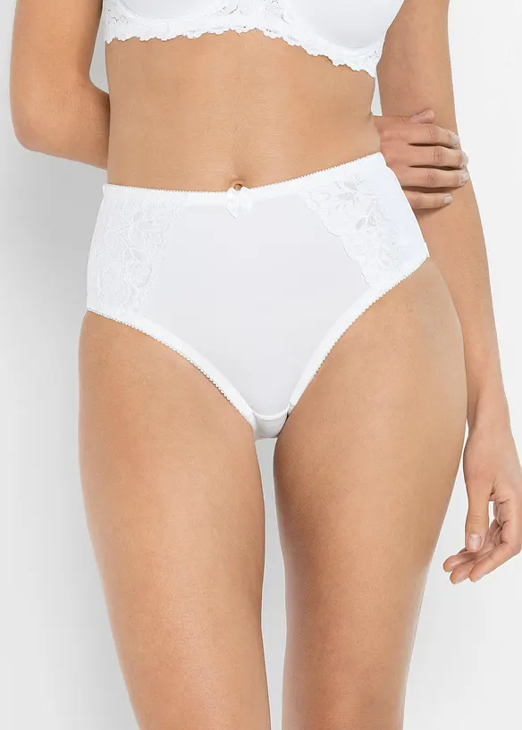 Maxislip mit zarter Spitze (2er Pack) in weiß von vorne - bonprix