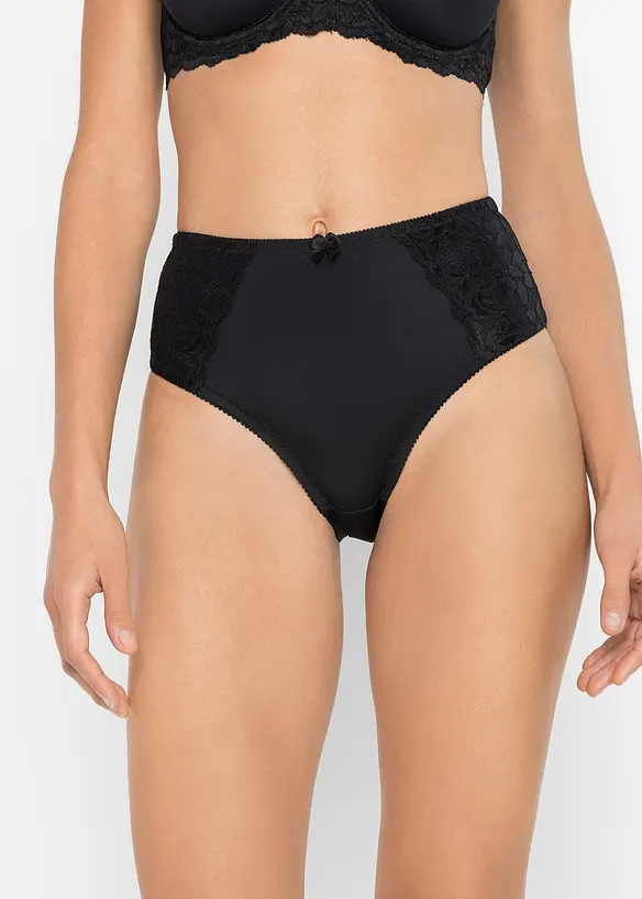 Maxislip mit zarter Spitze (2er Pack) in schwarz von vorne - bonprix