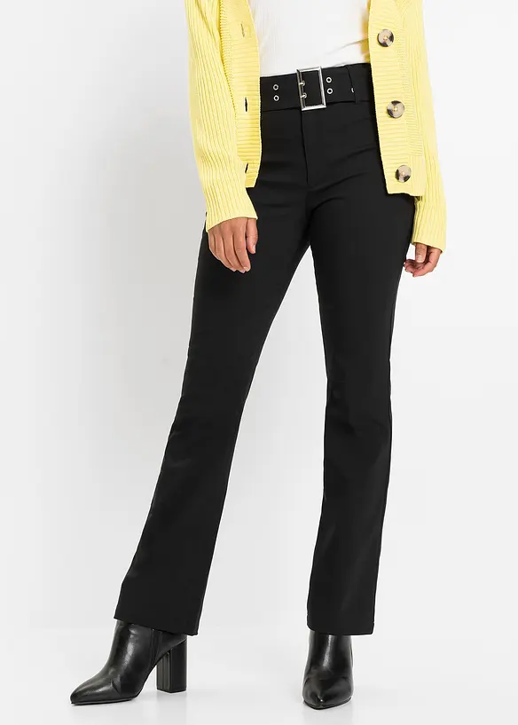 Stretch-Hose mit Gürteldetails in schwarz von vorne - bonprix