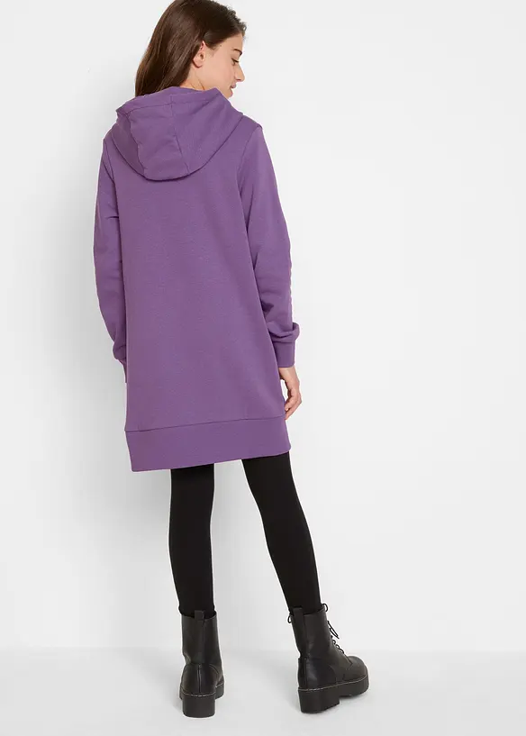 Oversize Sweatkleid aus reiner Bio-Baumwolle in lila von hinten (Totalaufnahme) - bonprix