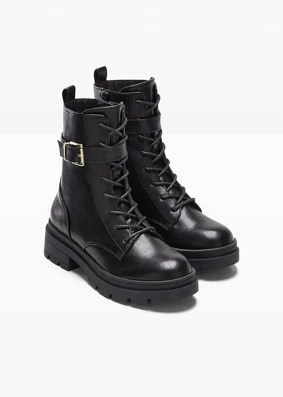 Schnürboots mit Schnalle in schwarz - bonprix