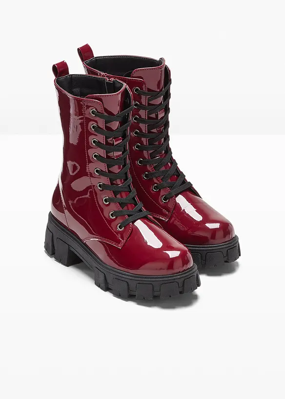 Schnürboots in Lack-Optik in rot - bonprix