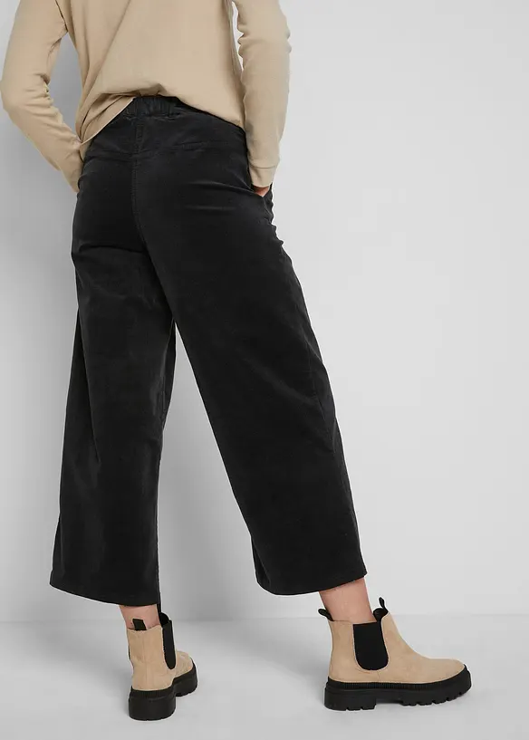 Weite Cord-Culotte aus Baumwoll-Mix in schwarz von hinten - bonprix