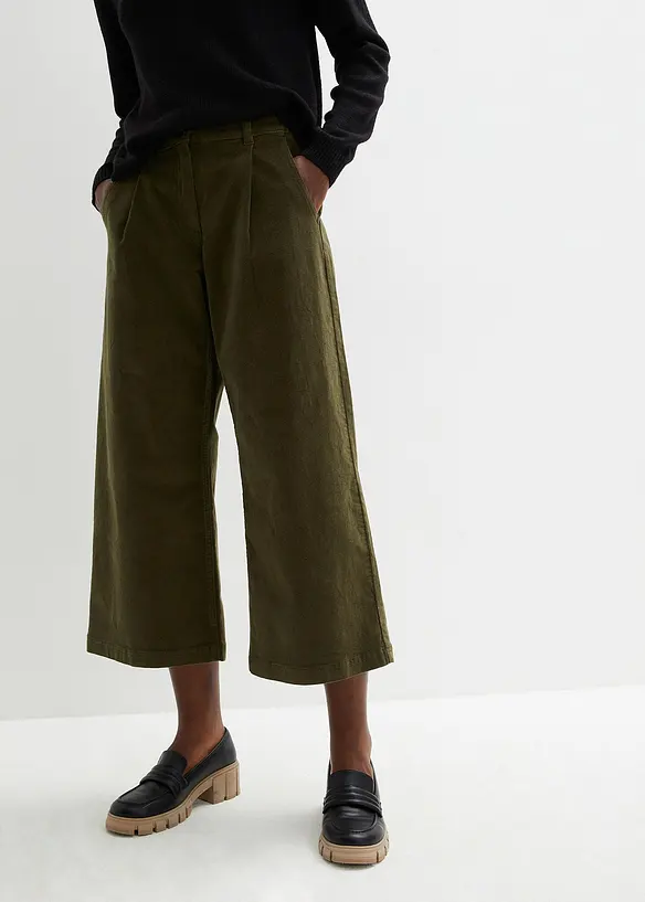 Weite Cord-Culotte aus Baumwoll-Mix in grün von vorne - bonprix Weite Cord-Culotte aus Baumwoll-Mix in grün von vorne - bonprix