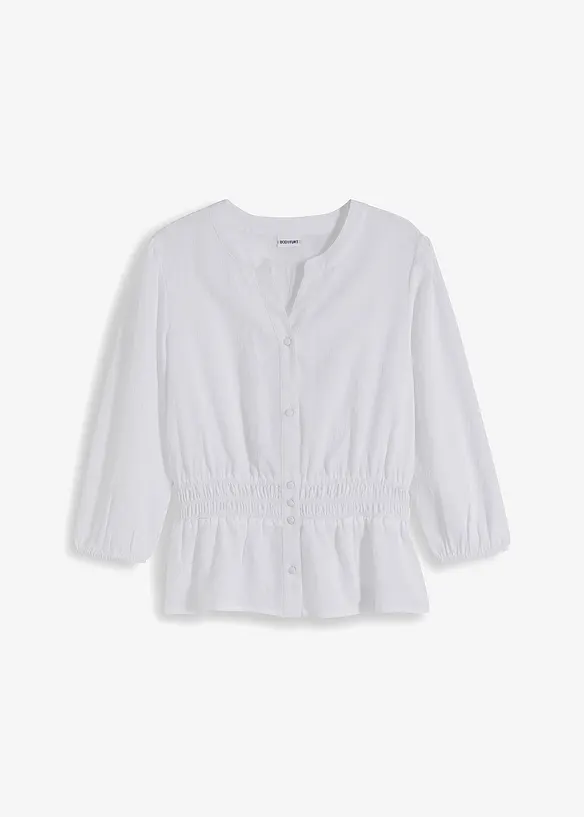 3/4-Arm Bluse mit Raffung in weiß von vorne - bonprix