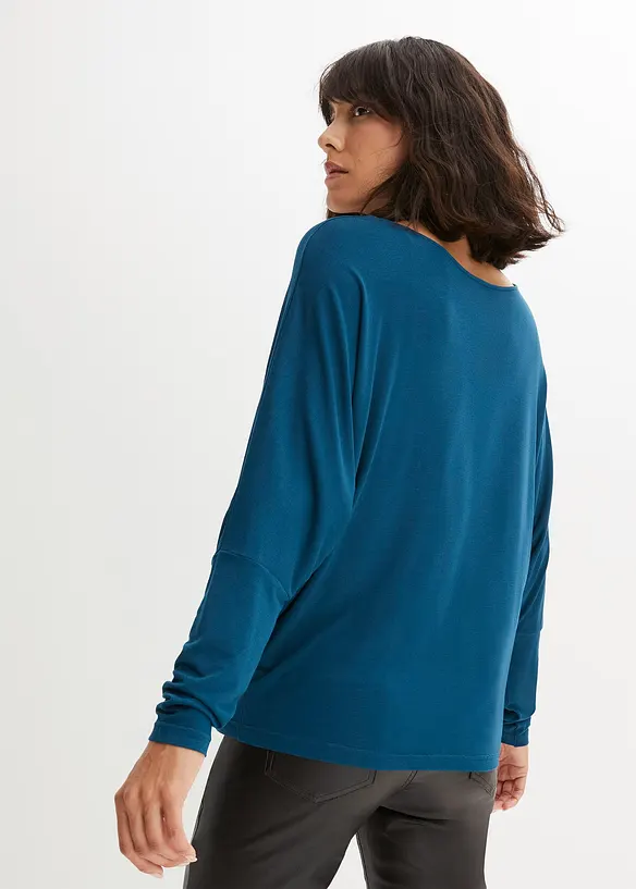 Langarmshirt aus softem Viskose-Mix in petrol von hinten (im Anschnitt) - bonprix