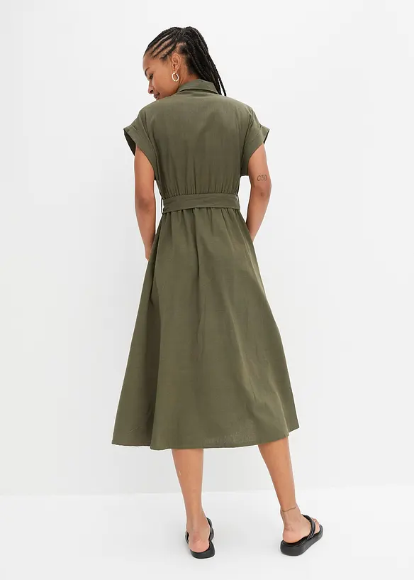 Midikleid aus reiner Baumwolle in grün von hinten (Totalaufnahme) - bonprix Midikleid aus reiner Baumwolle in grün von hinten (Totalaufnahme) - bonprix