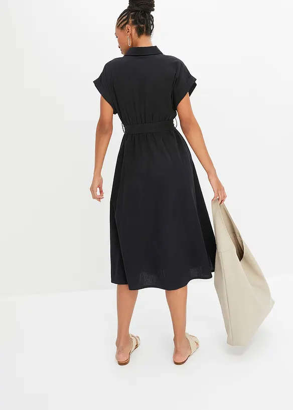 Midikleid aus reiner Baumwolle in schwarz von hinten (Totalaufnahme) - bonprix