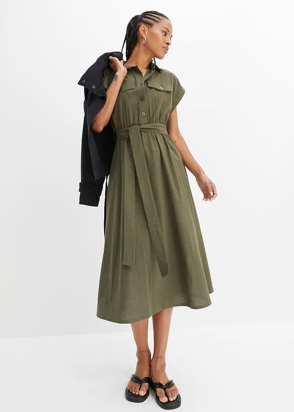 Midikleid aus reiner Baumwolle in grün von vorne (Totalaufnahme) - bonprix Midikleid aus reiner Baumwolle in grün von vorne (Totalaufnahme) - bonprix