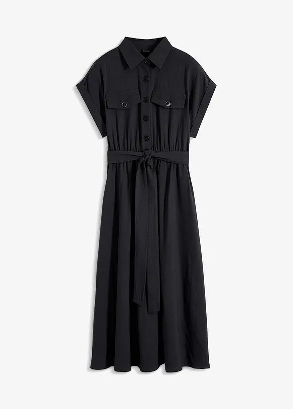 Midikleid aus reiner Baumwolle in schwarz von vorne - bonprix