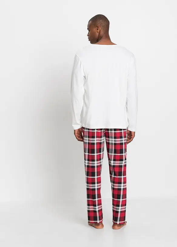 Pyjama aus reiner Bio-Baumwolle mit langen Ärmeln in weiß von hinten (Totalaufnahme) - bonprix