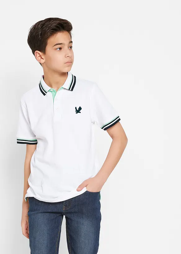 Pique-Poloshirt aus reiner Bio-Baumwolle in weiß von vorne (im Anschnitt) - bonprix