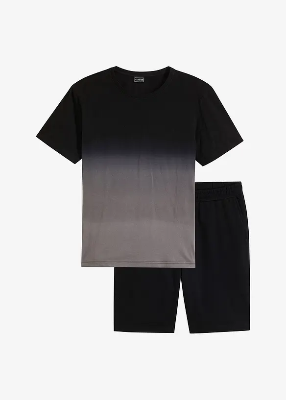 T-Shirt und Sweat-Bermuda  (2-tlg.Set), Regular Fit in schwarz von vorne - bonprix