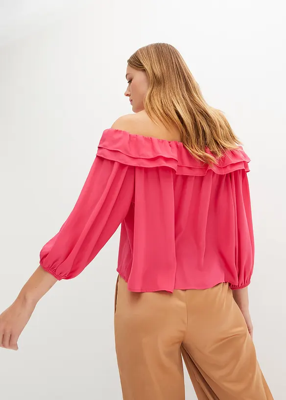 Carmenbluse aus recyceltem Polyester in pink von hinten (im Anschnitt) - bonprix