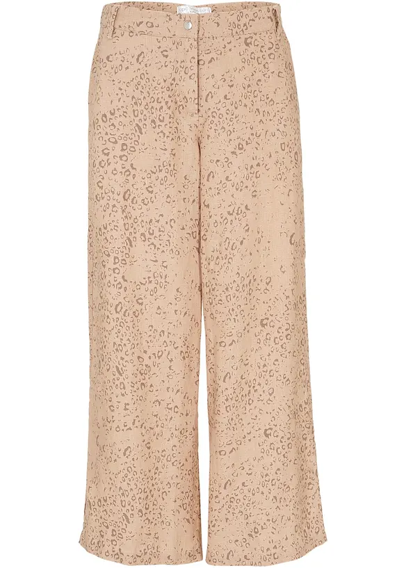 Leinen-Culotte    in beige von vorne - bonprix PREMIUM