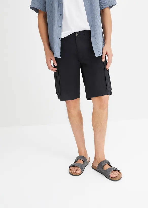 Stretch-Cargo-Bermuda in Regular Fit in schwarz von vorne - bonprix