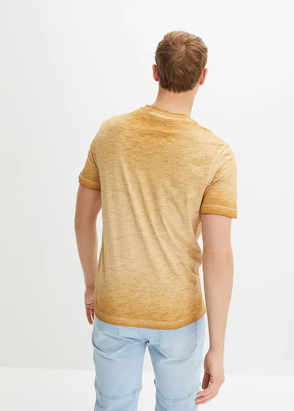 Henleyshirt, Kurzarm aus reiner Bio-Baumwolle in gewaschener Optik in beige von hinten (im Anschnitt) - bonprix