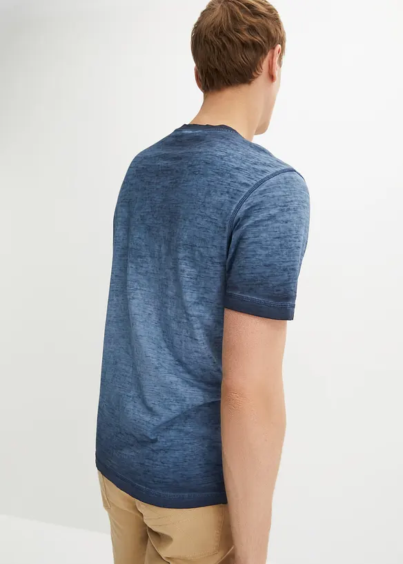 Henleyshirt, Kurzarm aus reiner Bio-Baumwolle in gewaschener Optik in blau von hinten (im Anschnitt) - bonprix