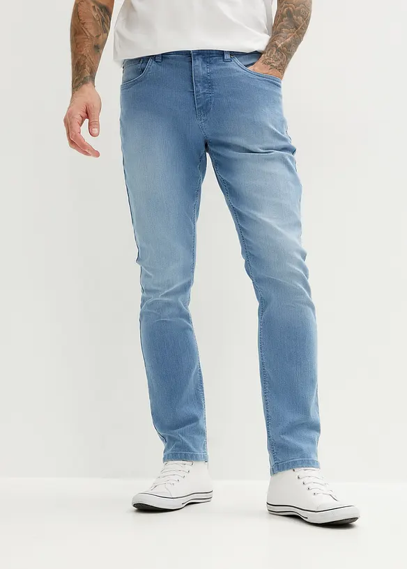 Leichte Slim-Fit-Jeans, Straight in blau von vorne - bonprix