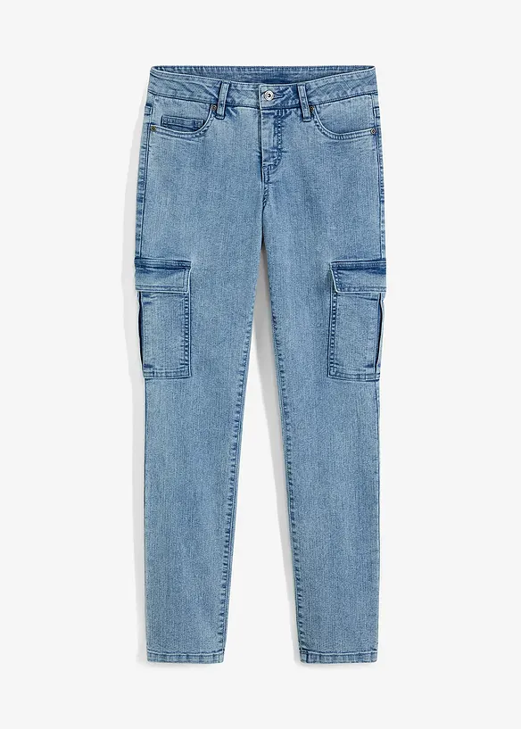 Cargo Jeans Mid Waist, Stretch in blau von vorne - bonprix