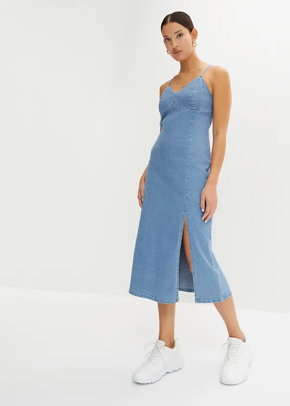 Jeanskleid mit Schlitz in blau von vorne (Totalaufnahme) - bonprix