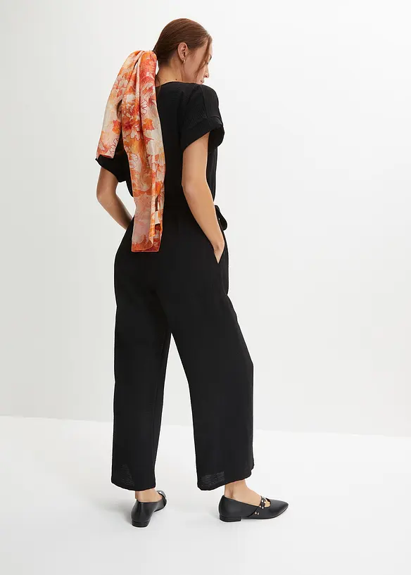 Kurzarm-Overall in schwarz von hinten (Totalaufnahme) - bonprix