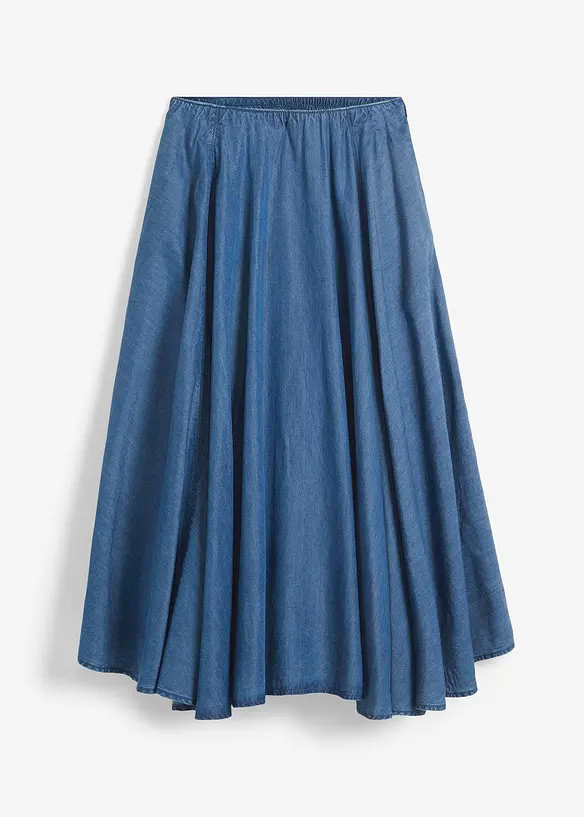 High Waist Jeansrock, Bequembund, Bio-Baumwolle in blau von vorne - bonprix High Waist Jeansrock, Bequembund, Bio-Baumwolle in blau von vorne - bonprix
