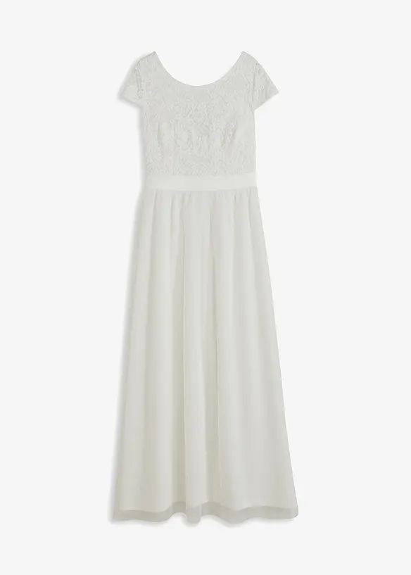Brautkleid mit Spitze und Satin-Band in weiß von vorne - BODYFLIRT boutique