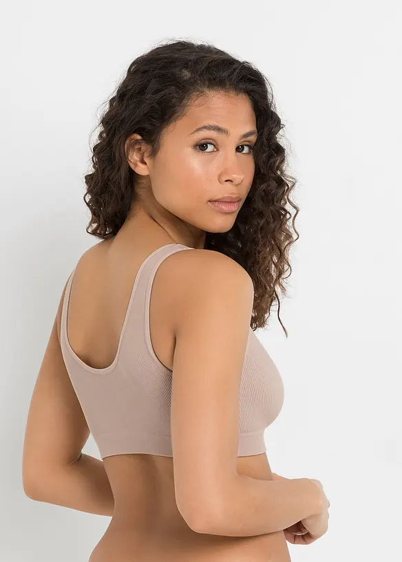 Geripptes Feel Comfort Seamless Bustier (2er Pack) in grau von hinten (im Anschnitt) - bonprix