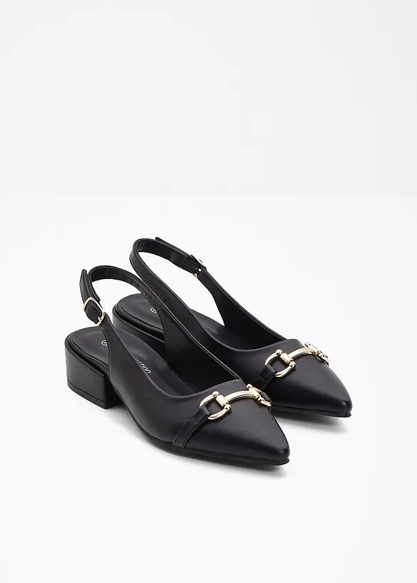 Slingpumps mit flachem Absatz in schwarz - bonprix