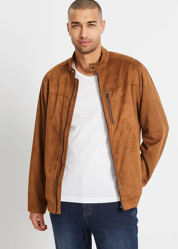 Jacke in Veloursleder-Optik in braun von vorne (im Anschnitt) - bonprix