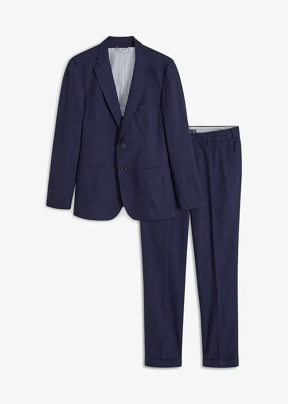 Anzug mit Leinen Slim Fit (2-tlg.Set): Sakko und Hose in blau von vorne - bonprix