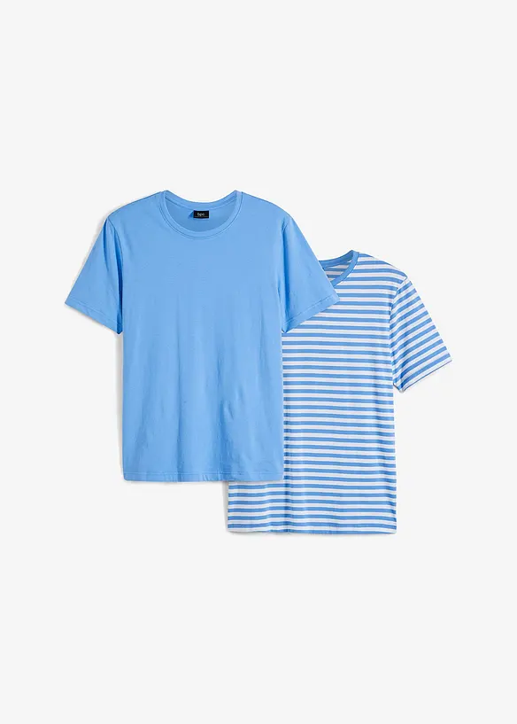 T-Shirt (2er Pack) aus Bio Baumwolle in blau von vorne - bpc bonprix collection