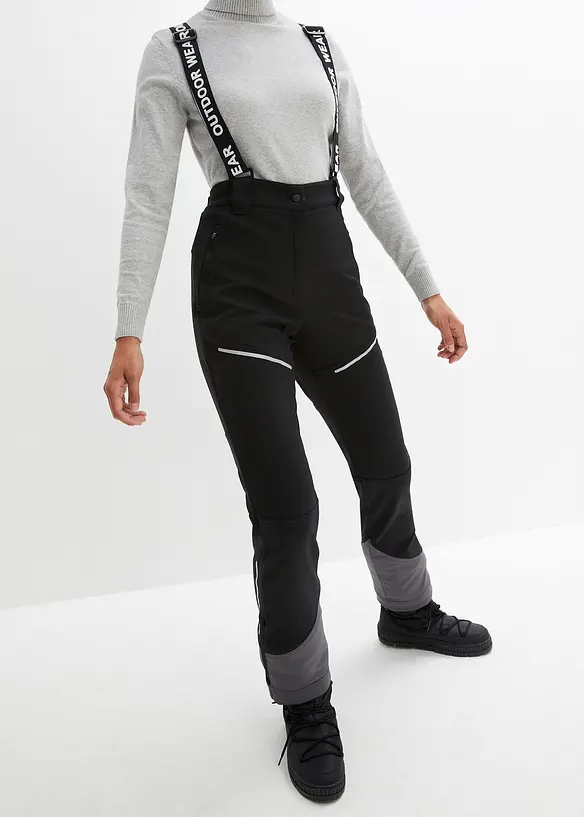 Funktionshose aus Softshell mit Stretch, wasserabweisend in schwarz von vorne - bonprix