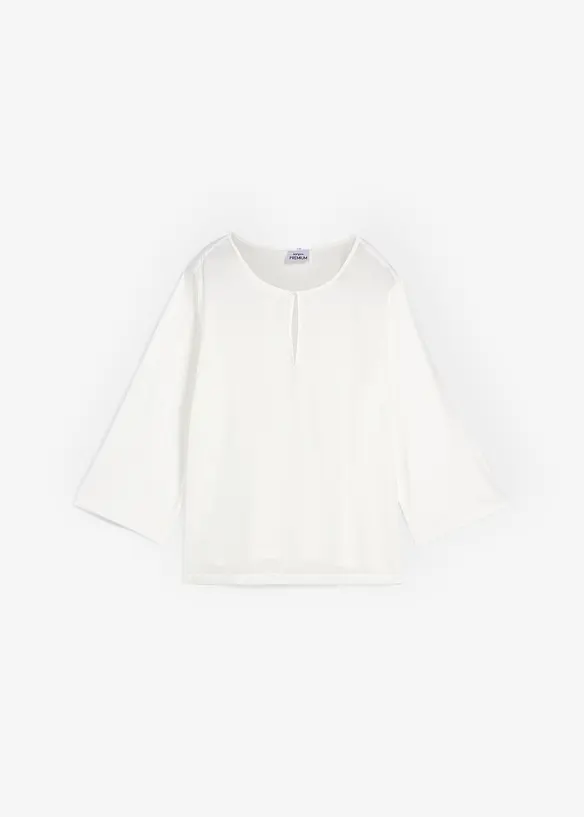 Shirt mit Seidenanteil und Webeinsatz in weiß von vorne - bonprix