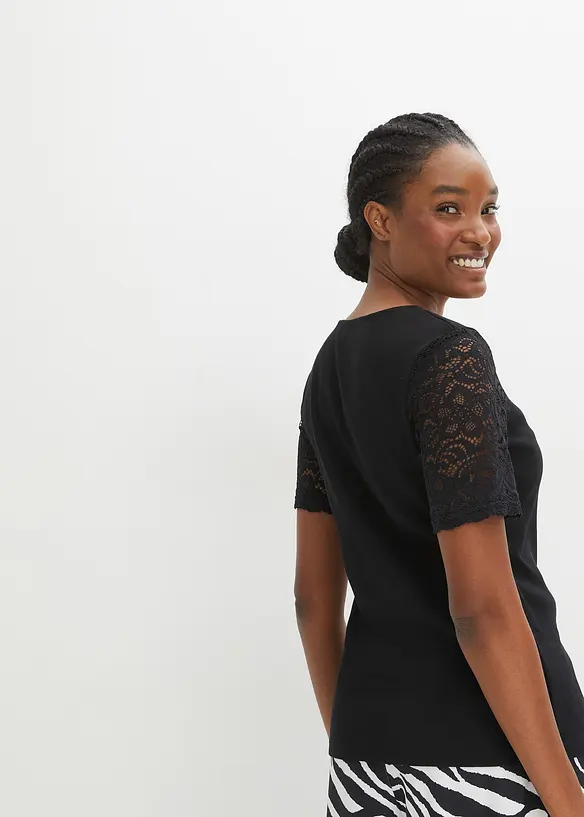 Rippshirt aus Baumwolle in schwarz von hinten (im Anschnitt) - bonprix