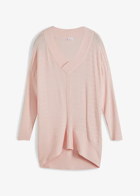 Gerippter Oversize-Pullover in rosa von vorne - bonprix