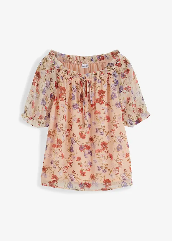 Carmen-Tunikabluse mit Bindedetail in rosa von vorne - bonprix Carmen-Tunikabluse mit Bindedetail in rosa von vorne - bonprix