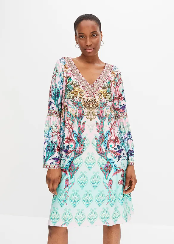 Jerseykleid in blau von vorne (Totalaufnahme) - bonprix