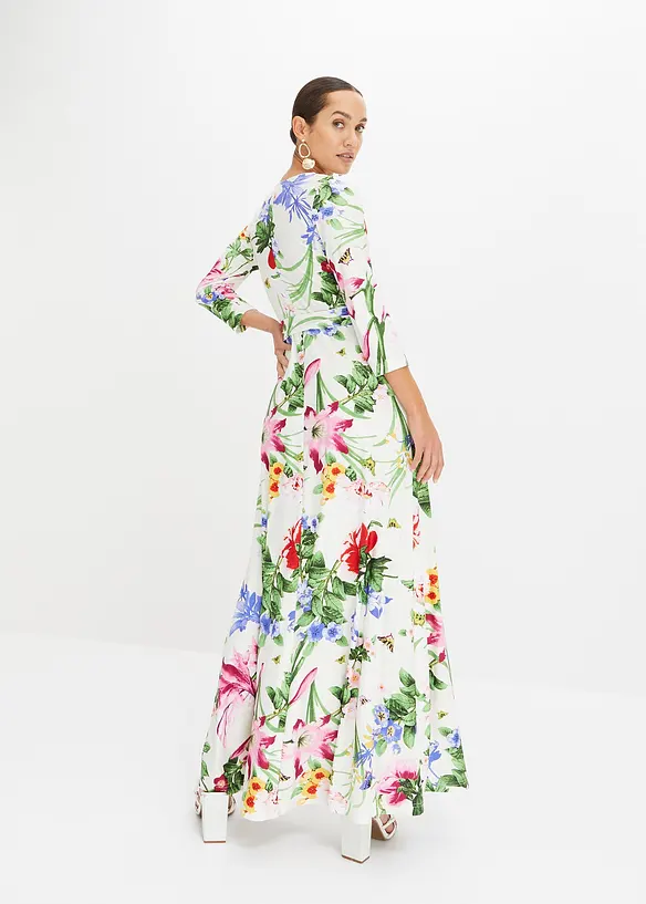 Maxikleid mit 3/4-Ärmeln in weiß von hinten (Totalaufnahme) - bonprix
