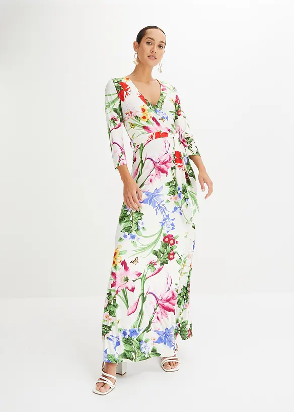 Maxikleid mit 3/4-Ärmeln in weiß von vorne (Totalaufnahme) - bonprix