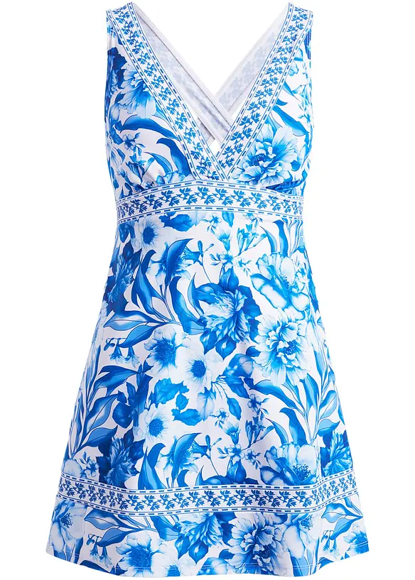 Badekleid mit V-Ausschnitt in weiß von vorne - bonprix