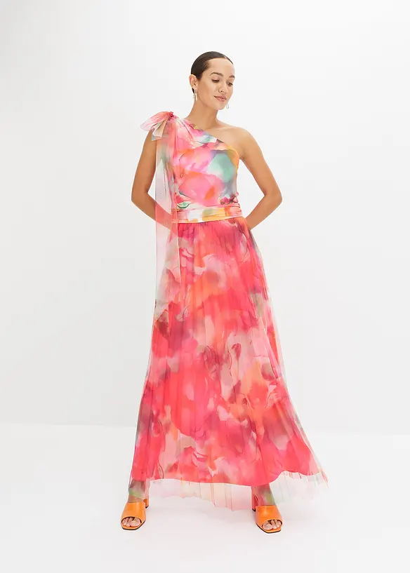 One-Shoulder-Kleid mit plissiertem Tüllrock in pink von vorne (Totalaufnahme) - bonprix One-Shoulder-Kleid mit plissiertem Tüllrock in pink von vorne (Totalaufnahme) - bonprix