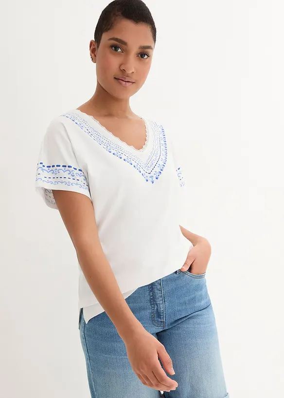 T-Shirt mit Bio-Baumwolle in weiß von vorne (im Anschnitt) - bonprix T-Shirt mit Bio-Baumwolle in weiß von vorne (im Anschnitt) - bonprix